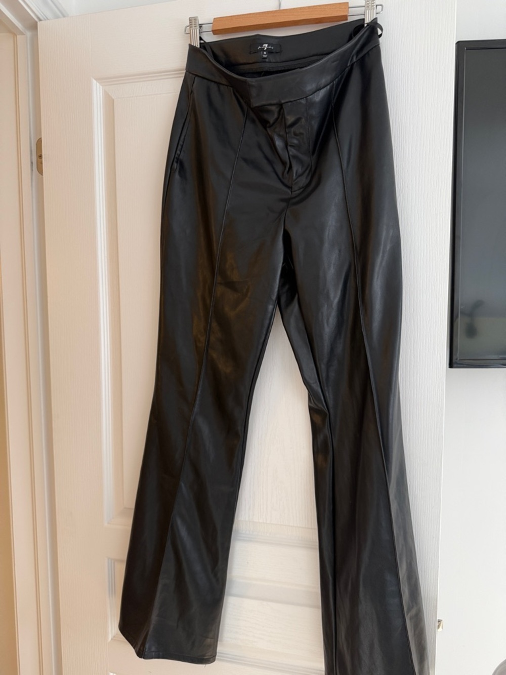 7 For All Mankind Black Faux Leather Flared Pants